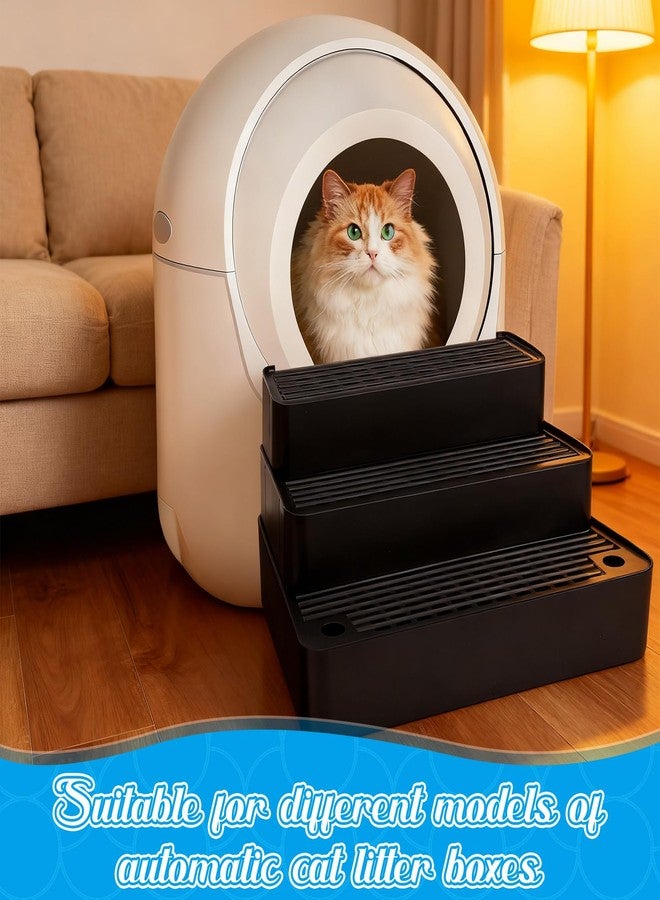 Vesici Adjustable 3 Steps Litter Box Ramp with 20 Waste Bags Pet Steps for Cats with Filter Function Non Slip Cat Litter Stair for Automatic Box Small Elder cat(Black) - Image 3